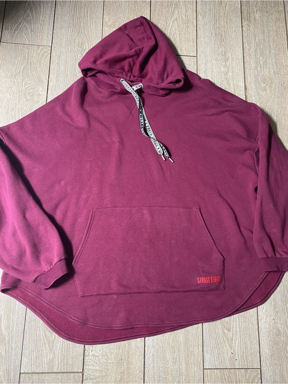 Savage X Fenty Maroon Burgundy Xssential Oversized Hoodie Pullover Curved Hem XL